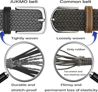 Еластичний плетений ремінь JUKMO сірого кольору, розмір XL (101-110 см, довжина 125 см)