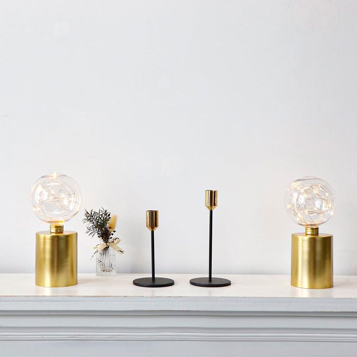 Настільна лампа JHY DESIGN, 2 шт., металева, бездротова, на батарейках, 20 см, декоративна, сферична, для спальні, вечірок, саду, дому, вітальні (Золотий)