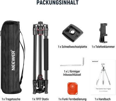 Штатив NEEWER 77' з алюмінію, монопод для DSLR та телефону, 360° кулькова головка, 2-осьова центральна колона, Arca QR пластина, сумка, портативний, вантажопідйомність 15,4 кг, TP77