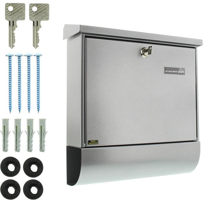 Поштова скринька Burg Wächter Vario ANT з газетницею та табличкою для імені, оцинкована сталь, формат DIN C4, 2 ключі, колір срібний