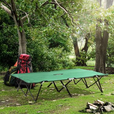 Outsunny Camping Bed for 2 People, Supports up to 136 kg, Folding Bed with Carry Bag, Oxford Green Black, 193 x 125 x 40 cm for Outdoor Adventures