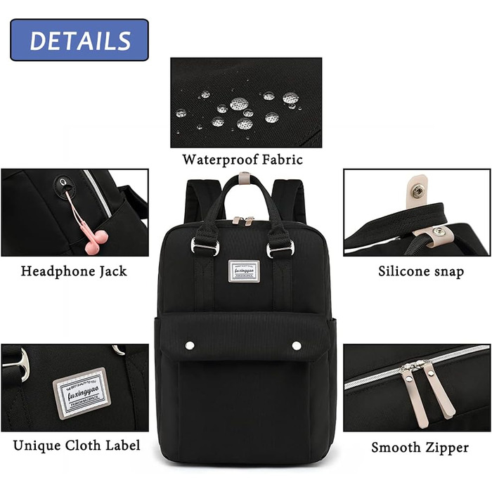Рюкзак FUXINGYAO для жінок з відділенням для ноутбука 15,6 дюймів, антикрадійний, чорний, 23L