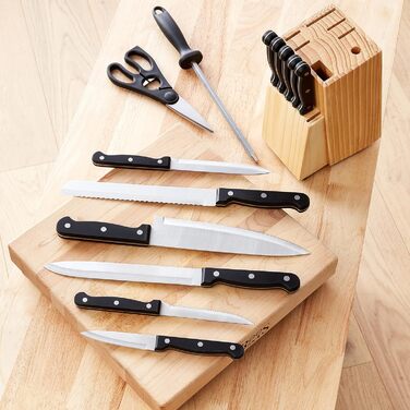 Amazon Basics Premium Knife Block Set - 9 Piece Black Kitchen Knife Set