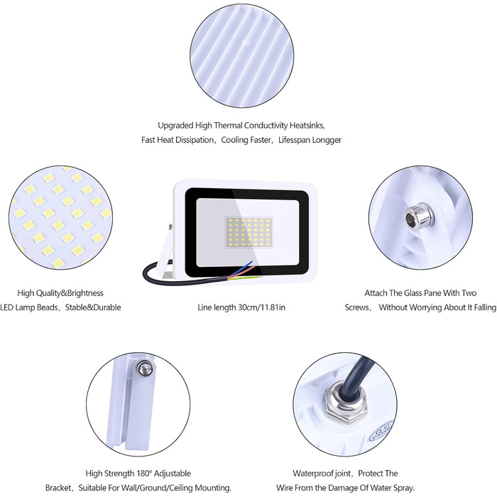 MIWATT LED Floodlights Outdoor 2 Pack, 50W LED Floodlight, Super Bright 4000LM Outdoor Floodlight 6000K Cool White IP68 Waterproof Outdoor Light, Outdoor Lamp for Backyard, Driveway, Doors, Garage, Hallway, Garden