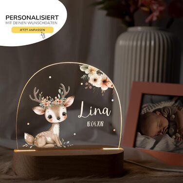 Нічник для дітей з іменем, персоналізована нічна лампа з регулюванням яскравості, дитячий світильник із милим мотивом оленятка – подарунок на хрестини, народження, Великдень, для новонароджених