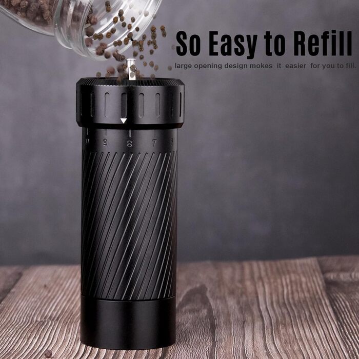 Homnoble Professional Pepper Grinder, Metal High-Performance Pepper Grinder, Heavy-Duty Pepper Grinder, Manual Aluminum Refillable Pepper Grinder with Latest External Adjustable Coarseness Design
