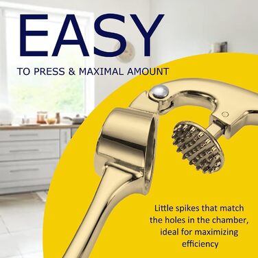 Преміум-нічна прес для часнику з нержавіючої сталі – підвищує якість вашого кулінарного досвіду. Набір прес, подрібнювач та лущильник часнику, стійкий до миття в посудомийній машині та нержавіючий (Золото)