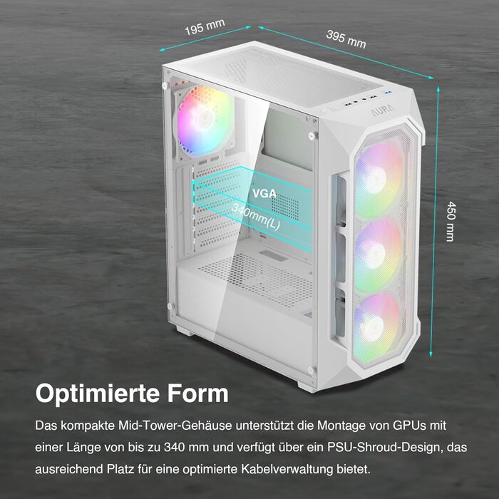 Корпус для ПК Gamdias Aura GC1 Elite WH ARGB: Midi-Tower з 4 ARGB-вентиляторами, сітчаста передня панель, скло, підтримка синхронізації материнської плати, чорний