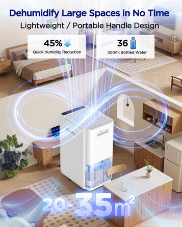 EasyAcc Електричний осушувач повітря 1200мл, 18л/день, тихий, портативний, з автовимкненням та режимом сну для дому та офісу (білий)