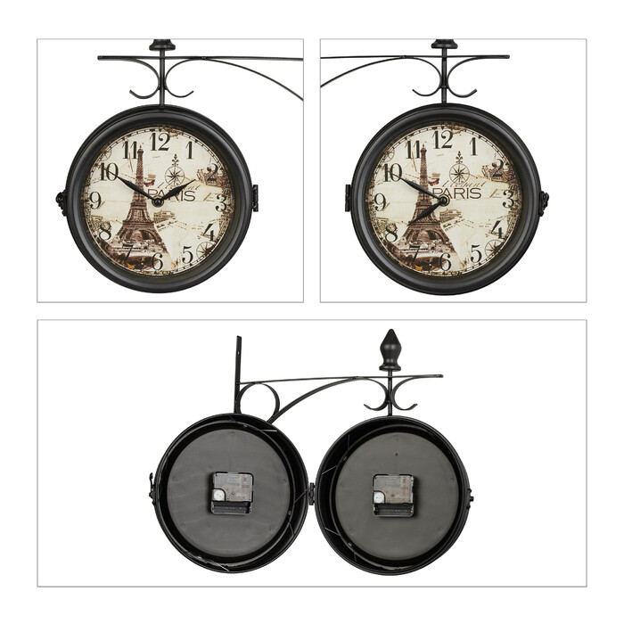 Relaxdays Double-Sided Train Station Clock in Black