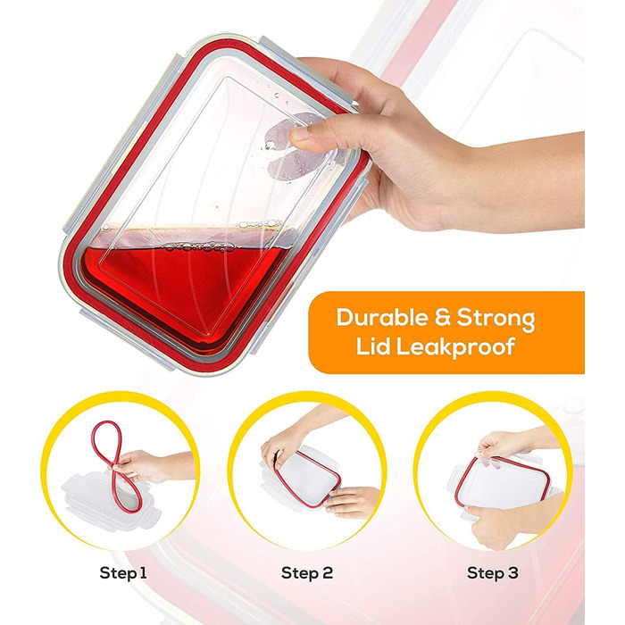 Набір контейнерів KICHLY 24 шт. з кришками: для зберігання продуктів, Meal Prep, вилка-free, герметичні, морозильні, BPA-free, кухонні, органайзери (червоний, 18 шт.)