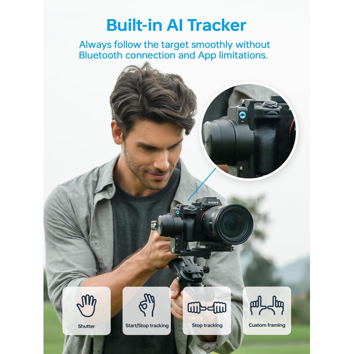 FeiyuTech SCORP-C2: Стабілізатор камери з AI-трекінгом 4.0, 3.5 кг вантажопідйомність, 14 годин роботи, вертикальні зйомки, для Vlog, YouTube та сімейних свят (Kit з кейсом та 3 аксесуарами)