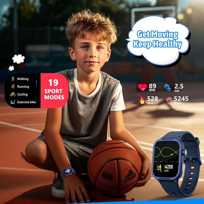Дитячий розумний годинник Kinder Smartwatch для хлопчиків та дівчаток. Активність, серцевий ритм, сон, IP68, водонепроникність, 19 спортивних режимів.