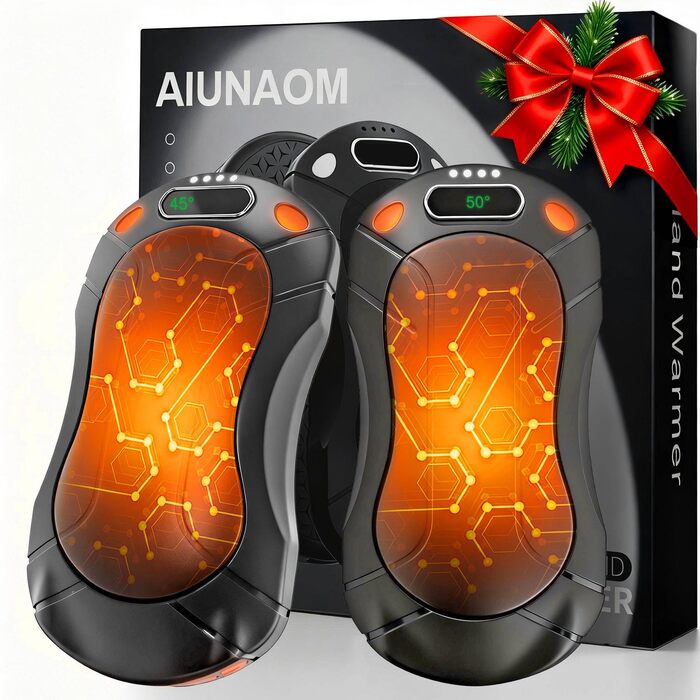 Електричний підігрівач для рук 2 шт. з регулюванням температури (45°C, 50°C, 55°C), 5000mAh, магнітний, компактний, чорний