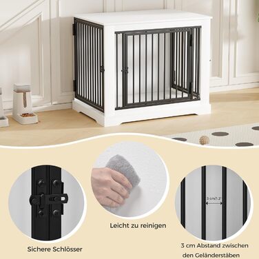 BEWISHOME Клітка для собак, 81 см, Біла, з 3 дверцятами, для дому, з функцією столику, для маленьких/середніх собак, EMGL03W