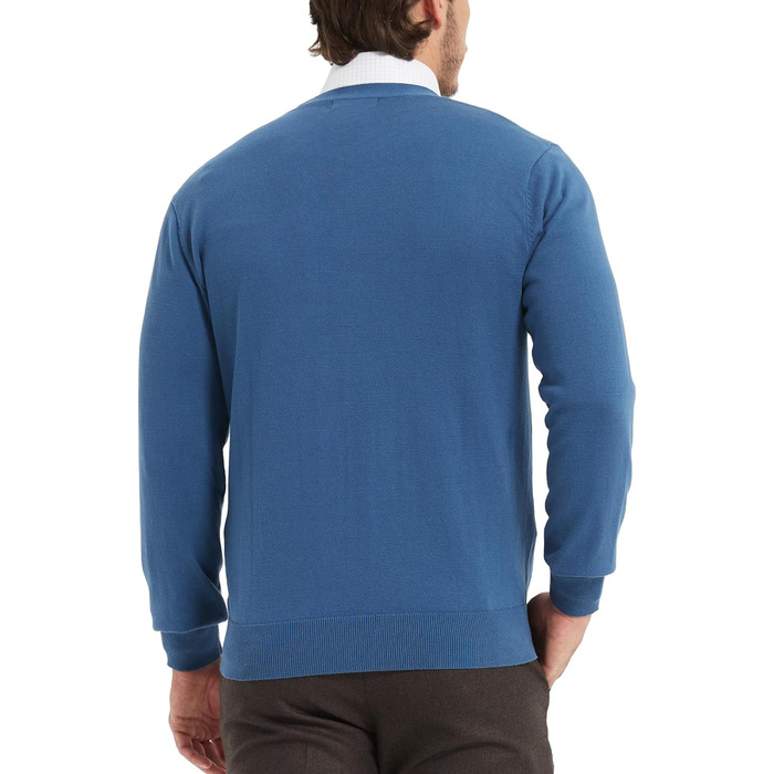 Чоловічий кардиган Kallspin з бавовни, V-подібний виріз, довгий рукав, з ґудзиками та кишенями, Casual (Синій, XXL)