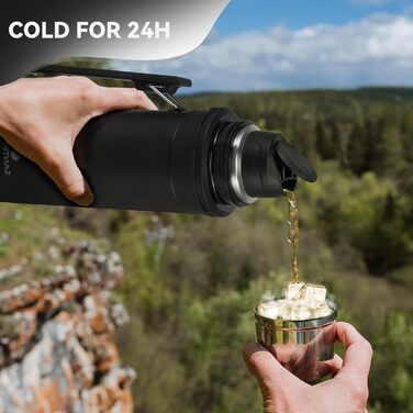 SANTECO 1L Stainless Steel Thermos Flask with Cup - Insulated Leakproof Travel Thermos for Hot & Cold Coffee & Tea - BPA Free