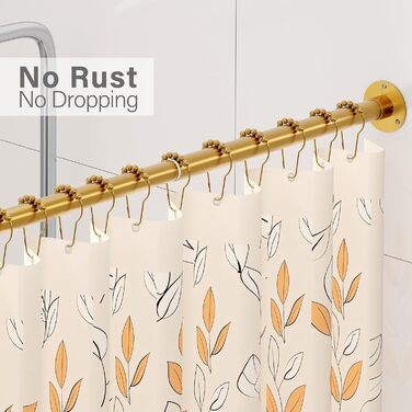 Кутова штанга для душу L-подібної форми, регульована, 90° поворот, з 12 гачками та підставкою для стелі - Золото