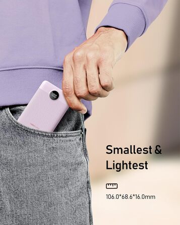 Powerbank VEEKTOMX 10000mAh з підтримкою PD3.0 та QC3.0: компактний зовнішній акумулятор для iPhone, iPad, Samsung Galaxy, Huawei, Xiaomi, OnePlus та інших пристроїв. Білий (лавандово-фіолетовий)