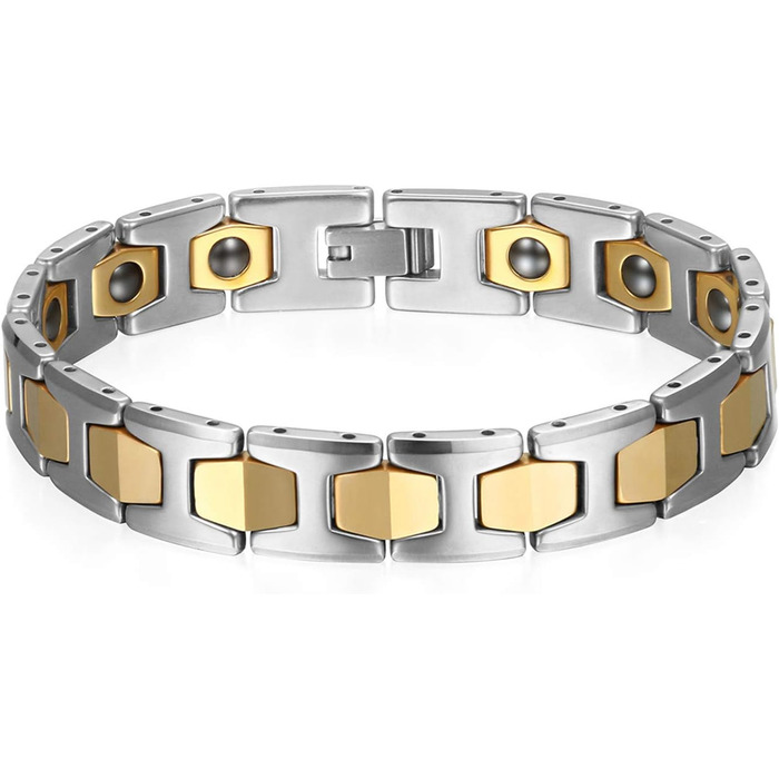 Чоловічий магнітний браслет JewelryWe, вольфрам-карбід, 12 мм, шестигранний, полірований, браслет-ланцюг, срібло/золото