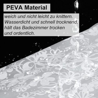 Штора для душу миюча біла, прозора 300x200 см, PEVA, з малюнком квіти-сніжинки, антигрибкова, для ванної кімнати