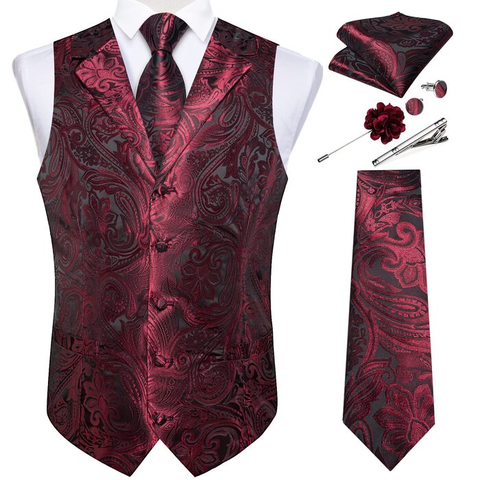 Костюмний аксесуар DiBanGu: жилет, краватка, хустинка, запонки, лапєль-кліп (7 шт.) з павутинкою, розмір XXL, для весілля та свят