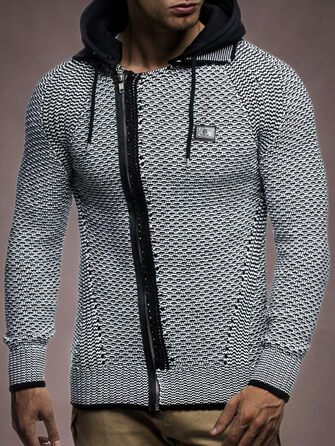 Кардиган чоловічий Leif Nelson з відстібною капюшоном та блискавкою - чоловіча в'язана куртка-кардиган для зими та літа (XXL, чорно-кремовий)