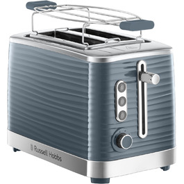 Тостер Russell Hobbs Inspire для 2 скибок, сірий, глянцевий, широкі відсіки, підставка для булочок, 6 режимів підсмажування, функції розморожування та підігріву, модель 24373-56