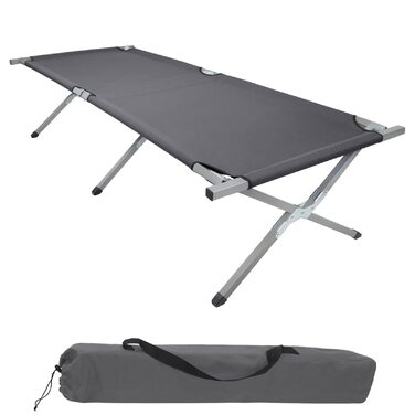 Ліжко похідне BB Sport XXL 210x72x45 см, до 200 кг, сталеві труби, 600D Oxford, сіре - зручне та компактне для кемпінгу та гостей