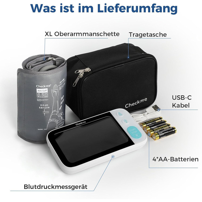 Тонометр на плече CheckMe з великим екраном, Bluetooth, виявлення аритмії, для вагітних та діабетиків, 22-45 см, чорний