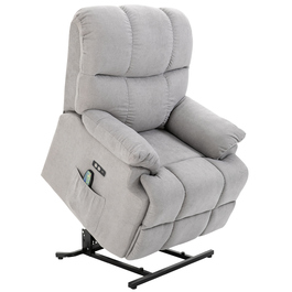 HOMCOM Massage Chair with Rise Assist, Recliner, TV Chair with Heat Function, Adjustable Angle, USB, Remote Control, Short Plush, Grey, 83x95x105 cm