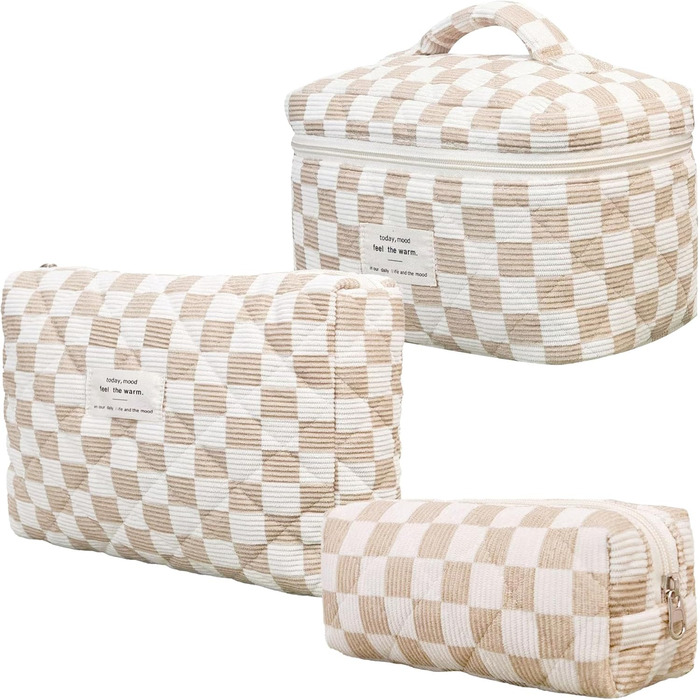 Набір косметичок з квітковим принтом для дівчаток та жінок, степкова косметичка для макіяжу, бавовняний набір культбеулів, косметичка Coquette, естетичний аксесуар Clean Girl, косметична сумочка (хакі в клітинку)