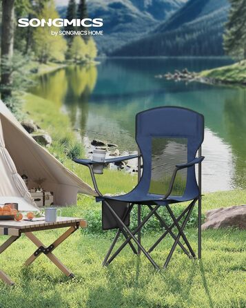 Набір кемпінгових стільців SONGMICS 2 шт., складані, для риболовлі, висока спинка, регульовані підлокітники, підсклянники, до 150 кг, блакитний