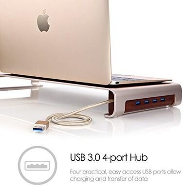Підставка для монітора з 4 USB, алюмінієва, золота, для iMac, MacBook, ноутбуків і ПК