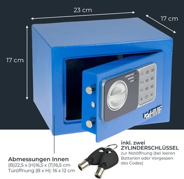 Малий меблевий сейф HMF 46126-11 з кодовим замком, синій, 23 x 17 x 17 см