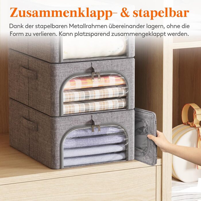 Lifewit 4-Pack Clothes Storage Containers with Metal Frame, Foldable Storage Box with Lid, 25L Stackable Storage Bags Fabric Containers Organizer with Clear Window, Sturdy Handles