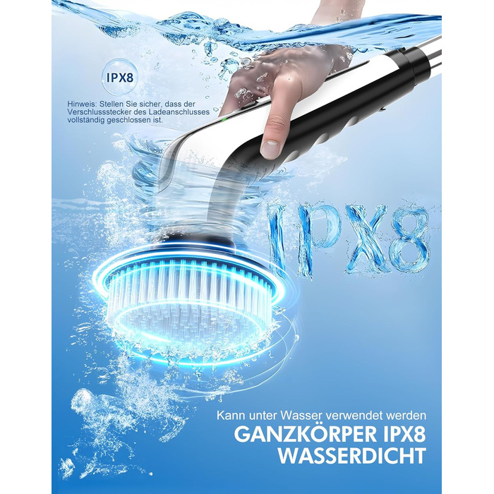 Електрична щітка для чищення з 9 насадок, щітка для швів, водонепроникна IPX8, електричний спін-скреббер з регульованою ручкою, 2 швидкості, для ванної кімнати, кухні, авто, біла+чорна