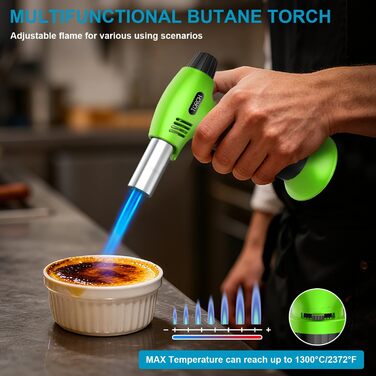 Кулінарний пальник для Крем-брюле, міні-пальник з регулюванням полум'я та захисним замком для десертів та BBQ, зелено-чорний (газ не входить)