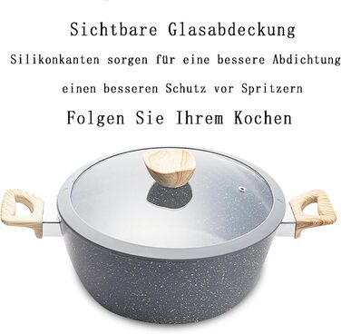 Набір каструль та сковорідок для індукційної плити: 12-ти частинний набір з гранітним антипригарним покриттям, без PFOA та PFOS, ідеальний для початківців та професійних кухарів (чорний)