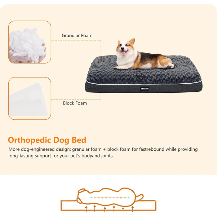 Ортопедичний лежак для собак, двоярусний килимок для собак, зручний лежак для собак, знімний кошик для собак, 90 см для собак маленьких та середніх порід, темно-сірий, розмір L 89 x 59 x 10 см