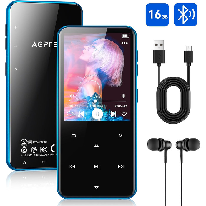 MP3 плеєр AGPTEK 16GB з Bluetooth 5.3, 2.4