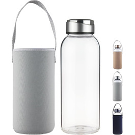 SHOW INGENUITY 1.5 Liter / 1.5L Glass Drinking Bottle with Neoprene Sleeve, 1500ml Borosilicate Glass Water Bottle with Stainless Steel Lid, BPA Free Glass Bottle