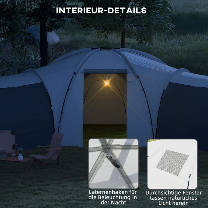 Намет Outsunny Tunnelzelt Campingzelt для 6-9 осіб з 3 спальнями, вітальнею та верандою, водовідштовхування 2000 мм, сірий