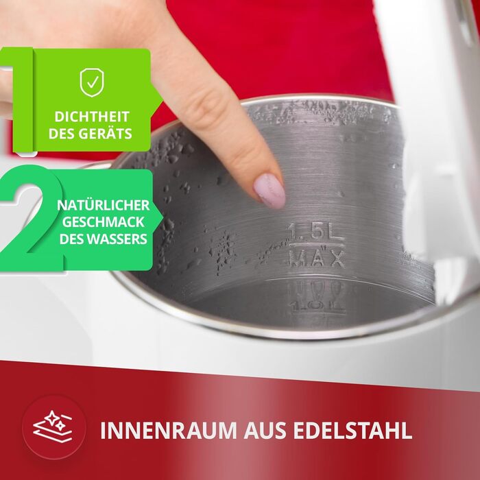 Електричний чайник MPM MCZ-120 1,5L з подвійними стінками, регулюванням температури 40–100°C, нержавіюча сталь, 2200W, тихий, швидкий, сенсорне управління, легкий, елегантний, білий