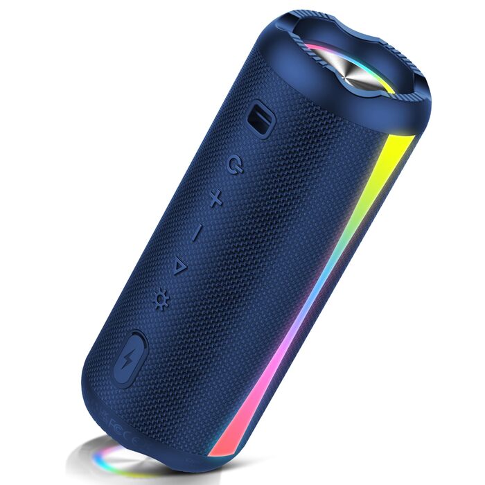 Портативна Bluetooth колонка 5.4 з RGB підсвіткою, водонепроникна IP7, чорний (Deep Blue). Гучний бас, 20 год автономії, гучний зв'язок. Для спорту та відпочинку.