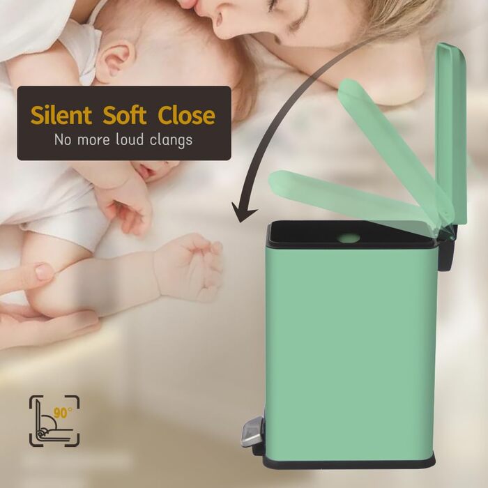 Відро для сміття кухонне 30 літрів з м'яким закриттям, зелене, з педаллю