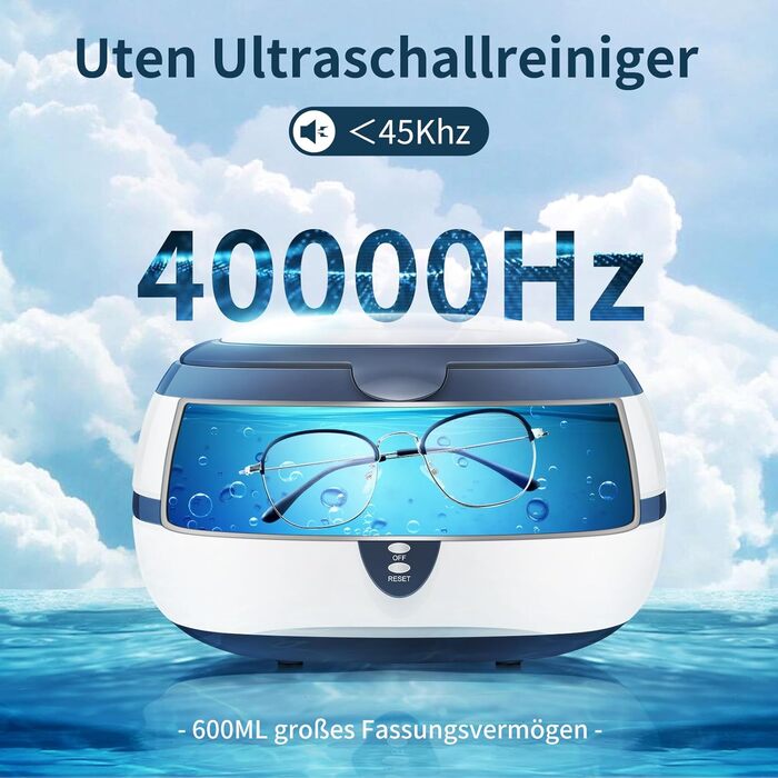 Ультразвуковий очищувач 600мл для окулярів, ювелірних виробів, годинників та зубних протезів (40000 Гц)