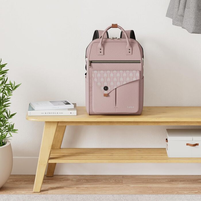 Рюкзак Lekesky для жінок: шкільний, з відділенням для ноутбука 15.6 дюймів, антикрадійний, рожевий