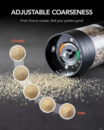 FORLIM Salt and Pepper Grinder Electric, USB Rechargeable Pepper Grinder with LED, with Adjustable Ceramic Grinder Spice Grinder, Lower Noise, 7 Levels of Thickness Adjustable, 2 Pack (Black+White)