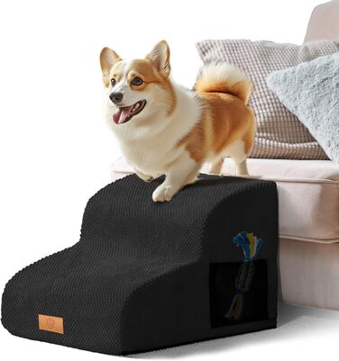 Masthome Dog Stairs for Small Dogs, 4 Steps Pet Stairs with Washable Cover, 52cm High Cat Stairs for High Beds, Dog Ramp Ladder, Detachable, Black (Dog Stairs 2 Steps - Black)